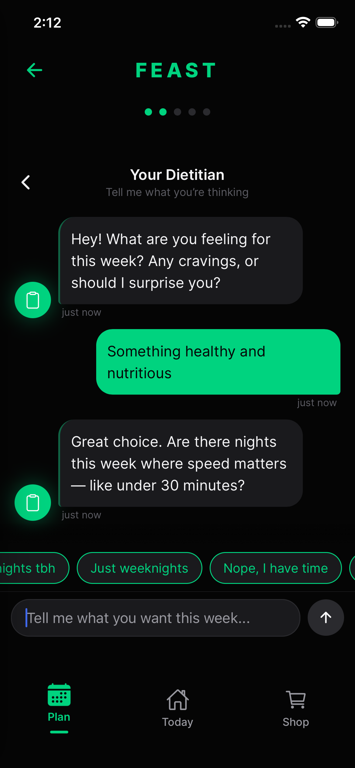 Feast app — chat with your Dietitian